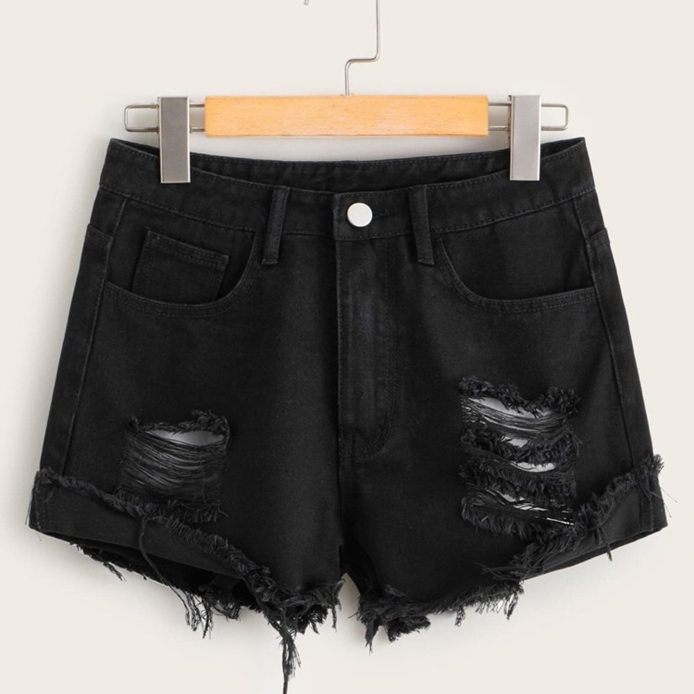 High waisted black denim shorts. Size 4 fit like 6